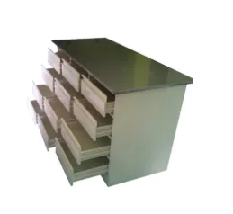 MUEBLE PARA LABORATORIO CON 12 GAVETAS CUBIERTA DE ACERO